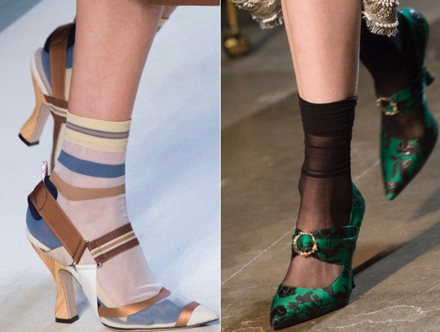 Sheer socks were also spotted on the Spring 2018 runways.