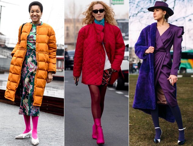 Colored tights hit street style.