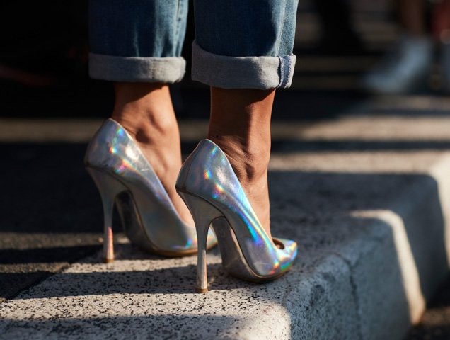 holographic heels street style look