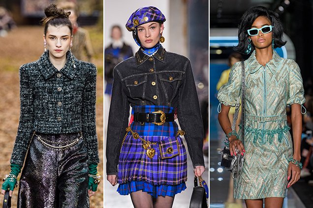 Chain belts at Chanel Fall 2018, Versace Fall 2018 and Moschino Fall 2018.