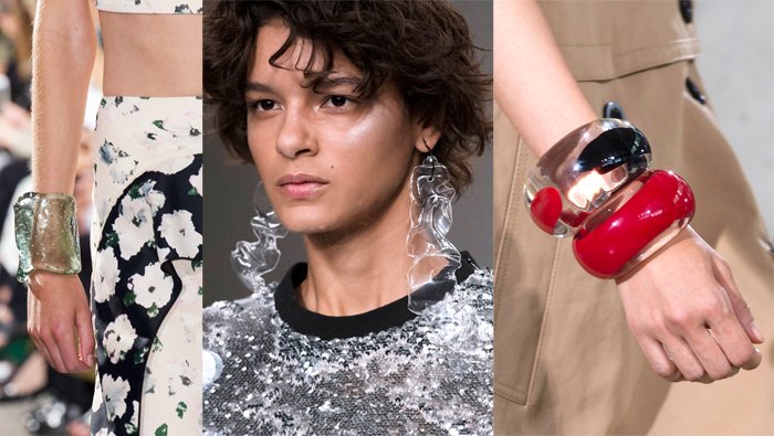 Acrylic jewelry at Proenza Schouler, Fyodor Golan and Phillip Lim Spring 2018