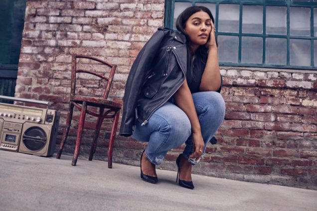 Paloma Elsesser for 7 For All Mankind Fall 2018.