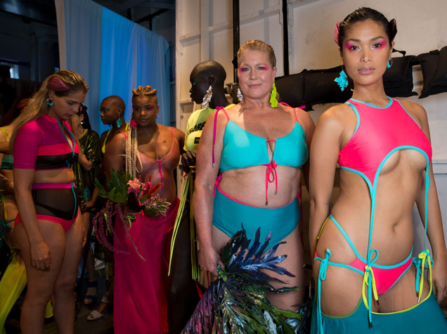 55-year-old Emme (second from right) with fellow Chromat models backstage at the brand's Fall 2019 show.