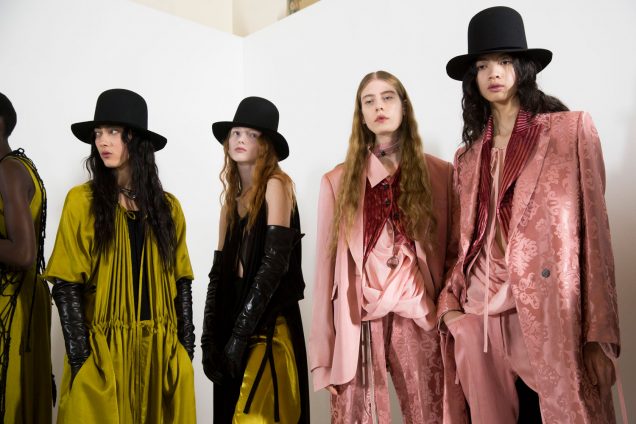 Noah Carlos (far right) with fellow Ann Demeulemeester models backstage at the brand's Fall 2019 show.