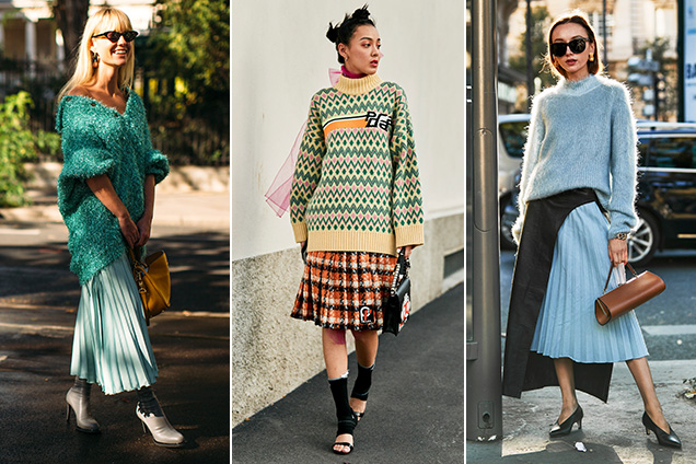 Street style stars make a strong case for pleated midi skirts.