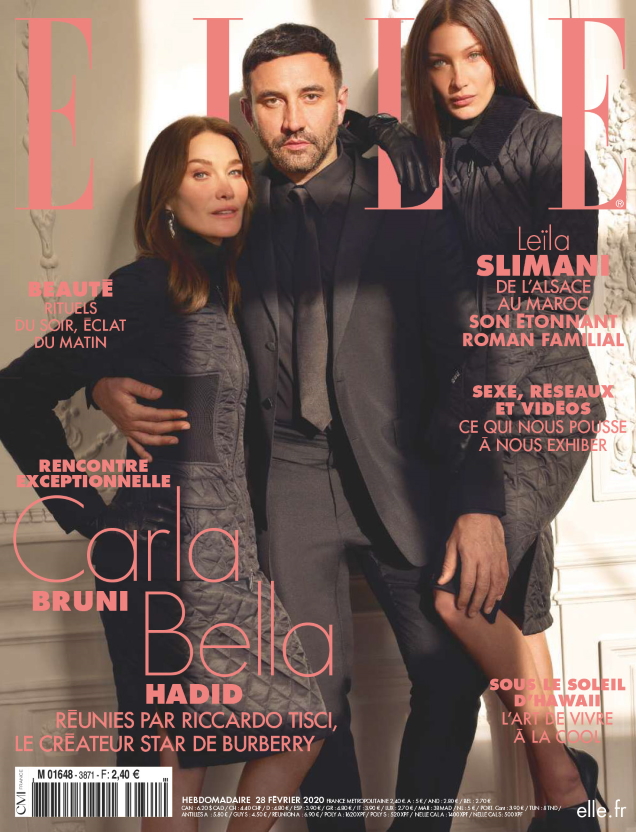 Elle France February 28, 2020 : Carla Bruni, Riccardo Tisci & Bella Hadid by Mark Seliger