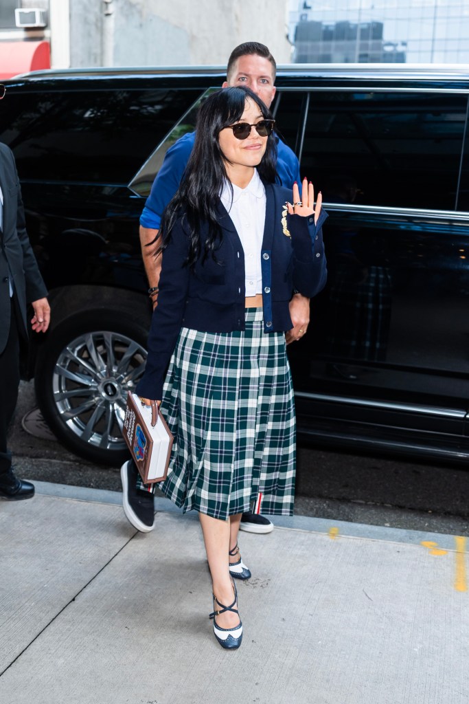 Jenna Ortega is seen in Midtown on August 19, 2024, in New York City.