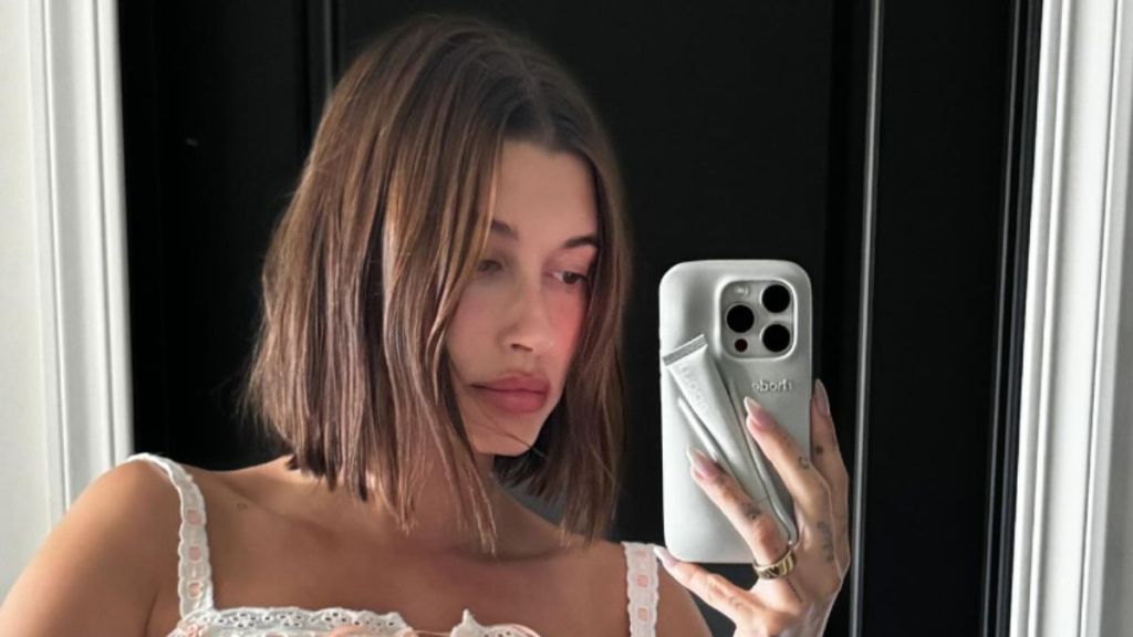 Hailey Bieber, who recently shared her bedtime skincare routine that consisted of only Rhode products.