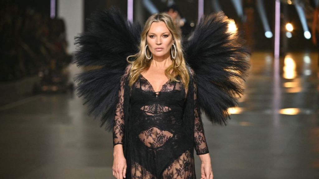 Kate Moss walks the runway during the 2024 Victoria's Secret Fashion Show at Duggal Greenhouse on October 15, 2024 in Brooklyn, New York.