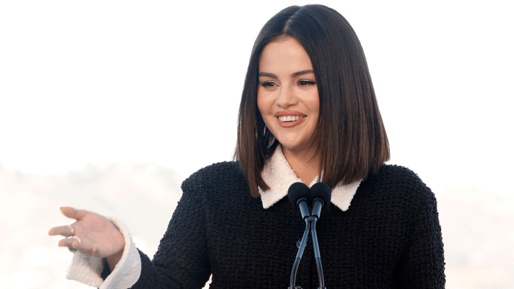 Selena Gomez The Academy Women's Luncheon Chanel outfit black and white suit