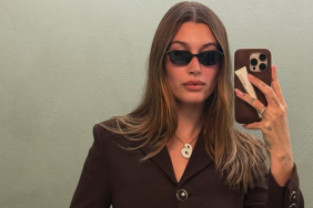 Hailey Bieber cinnamon skirt suit Instagram selfies