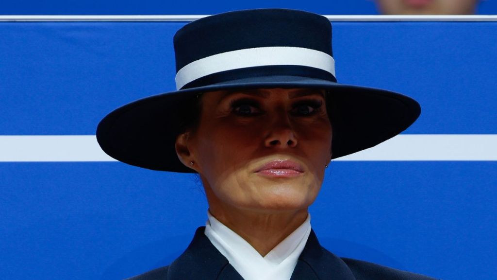 First lady Melania Trump looks on during an indoor inauguration parade at the Capital One Arena on January 20, 2025 in Washington, DC. Donald Trump takes office for his second term as the 47th president of the United States.