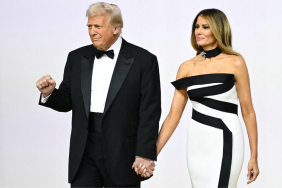 US President Donald Trump (L) and First Lady Melania Trump arrive at the Commander-In-Chief inaugural ball at the Walter E. Washington Convention Center in Washington, DC, on January 20, 2025.