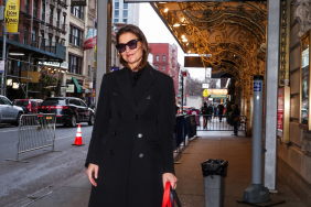 Katie Holmes is seen arriving for a performance of "Our Town" on January 19, 2025 in New York City.