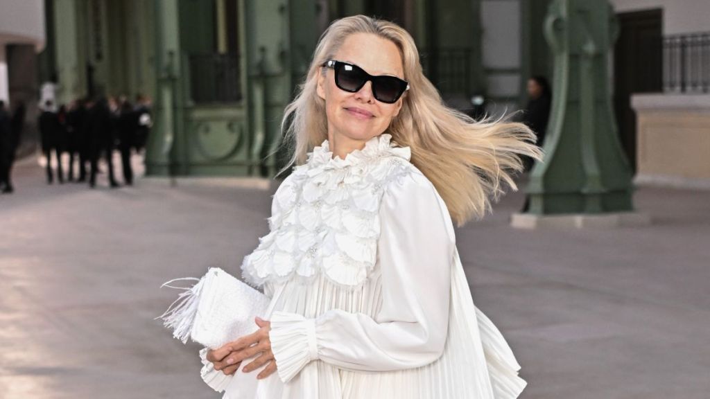 Pamela Anderson attends the Chanel Haute Couture Spring-Summer 2025 show as part of Paris Fashion Week on January 28, 2025 in Paris, France.