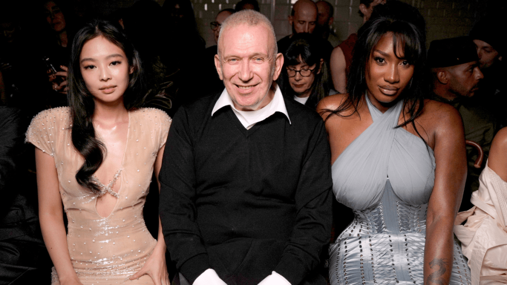 Jennie Kim, Jean-Paul Gaultier, Aya Nakamura at the Jean Paul Gaultier Haute Couture Spring/Summer 2025 fashion show as part of Paris Couture Fashion Week on January 29, 2025 in Paris, France.