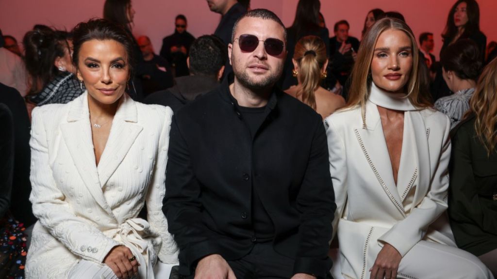 Eva Longoria, Elie Saab Jr. and Rosie Huntington-Whiteley attend the Elie Saab Haute Couture Spring-Summer 2025 show as part of Paris Fashion Week on January 29, 2025 in Paris, France.