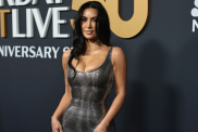 Kim Kardashian SNL 50 dress Balenciaga red carpet photos