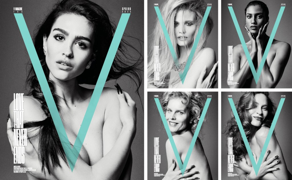 V Magazine #153 Spring 2025 : Amelia Gray, Lara Stone, Imaan Hammam, Eva Herzigova, Frankie Rayder, Alex Consani, Vivienne Rohner, Ella McCutcheon, Sydney Waits, and Camille Opp by Inez van Lamsweerde & Vinoodh Matadin 