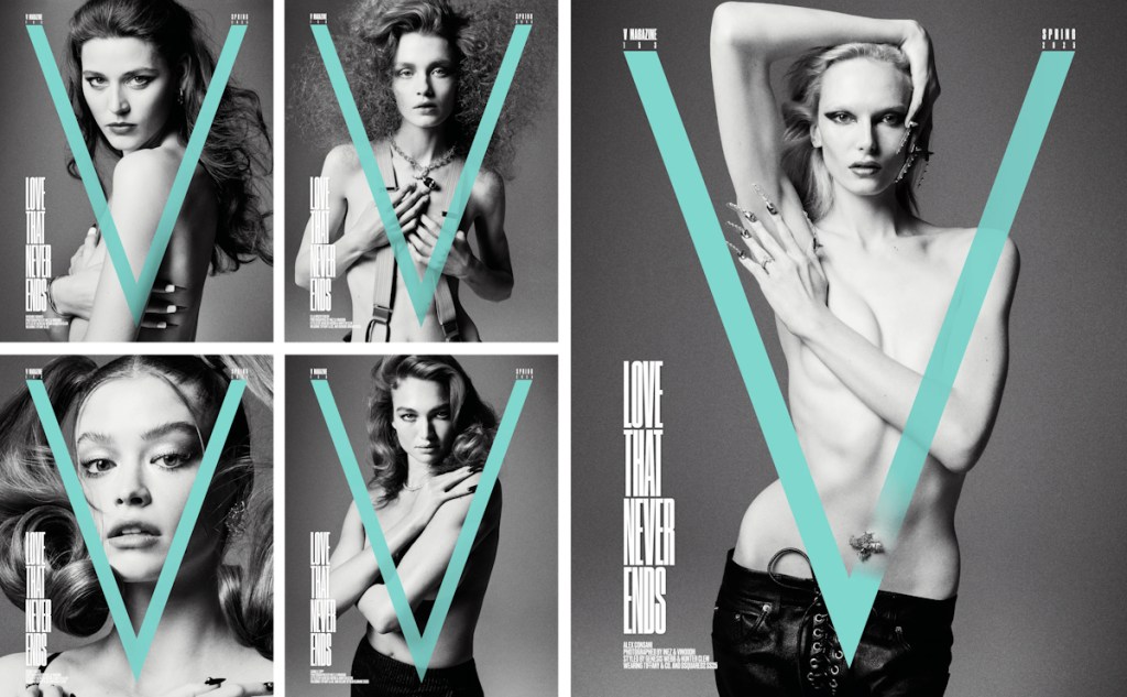 V Magazine #153 Spring 2025 : Amelia Gray, Lara Stone, Imaan Hammam, Eva Herzigova, Frankie Rayder, Alex Consani, Vivienne Rohner, Ella McCutcheon, Sydney Waits, and Camille Opp by Inez van Lamsweerde & Vinoodh Matadin 